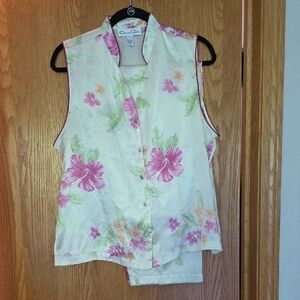 Oscar de la Renta Pink Sleeveless Button Down Shirt